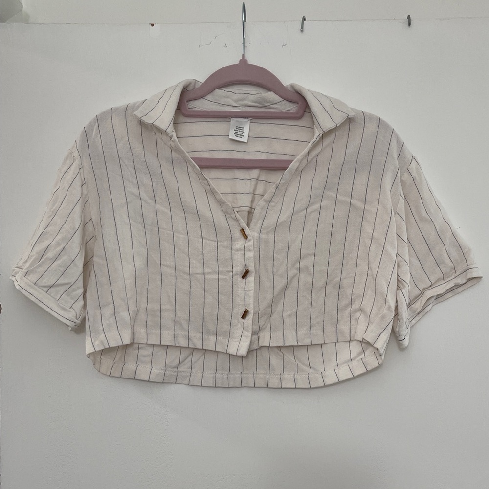 Striped Cream Button-Up Crop Top